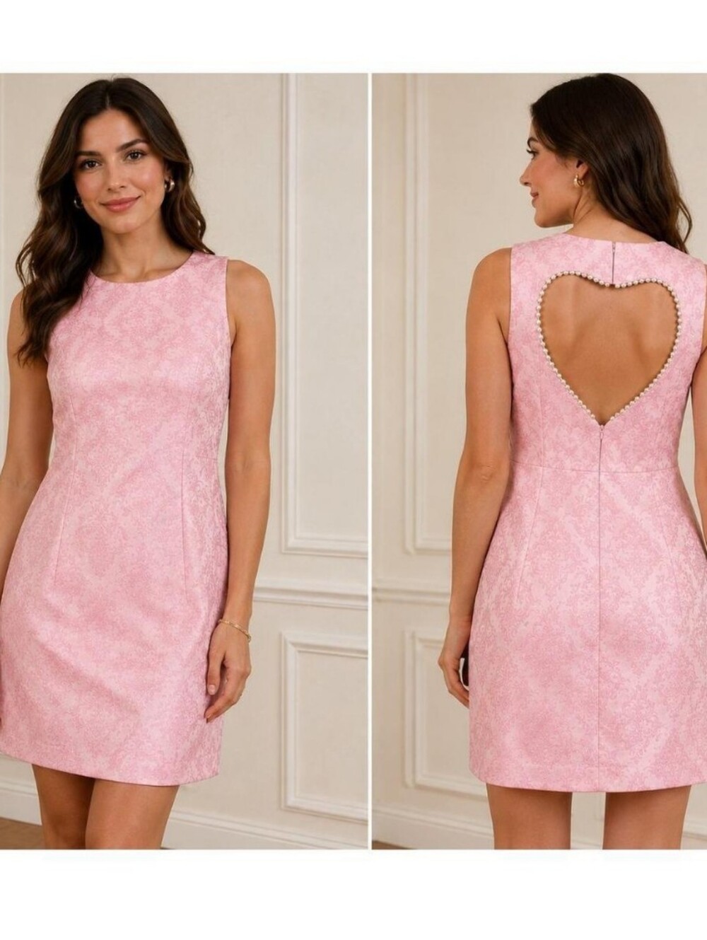 NWT Bridgerton Limited Edition Cut Out Heart Back -Brocade Pink & Silver Large